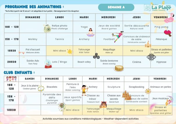 programme d'animations camping la plage