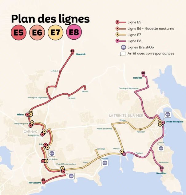 plan lignes navette bus carnac - la trinite sur mer